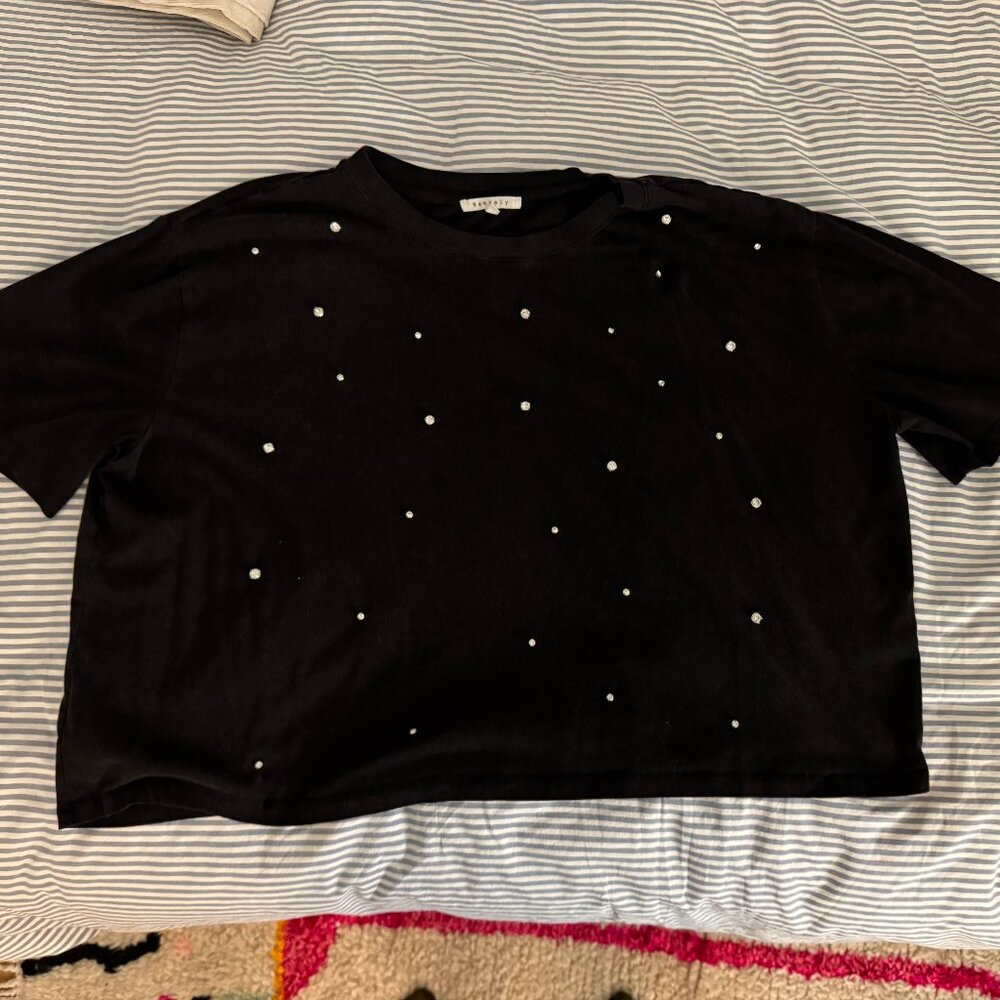 BaeVely, Chic Black Rhinestone Studded Women's Tee / t-shirt